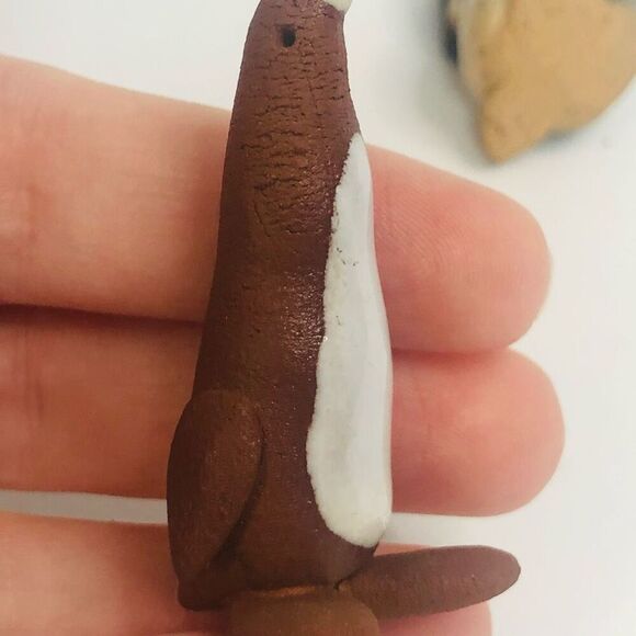 handmade handcrafted clay pottery penguins brown and black glazed 2.5 3 inch - Picture 7 of 12